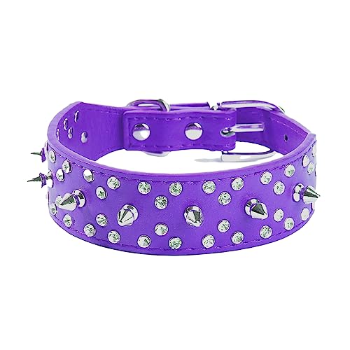 Bbmmayy Hundehalsband mit Strasssteinen, mit Spikes besetztes PU-Leder, weich und verstellbar, für mittelgroße und große Hunde (L, Lila) von Bbmmayy