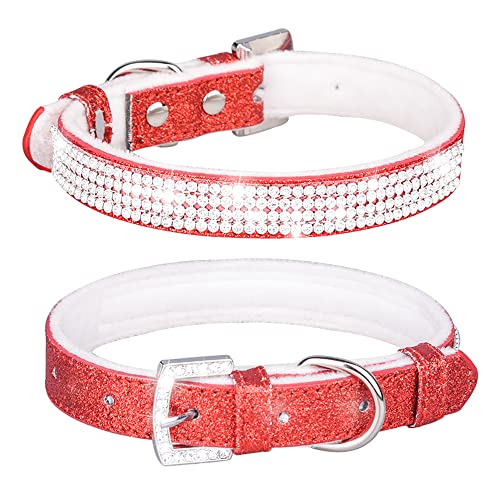 Bbmmayy Hundehalsband mit Strasssteinen, niedlich schillernd funkelnde Kristall Diamant Strasssteine Leder Hund Katze Halsband kleine Haustiere Welpenhalsband (S, Rot1) von Bbmmayy