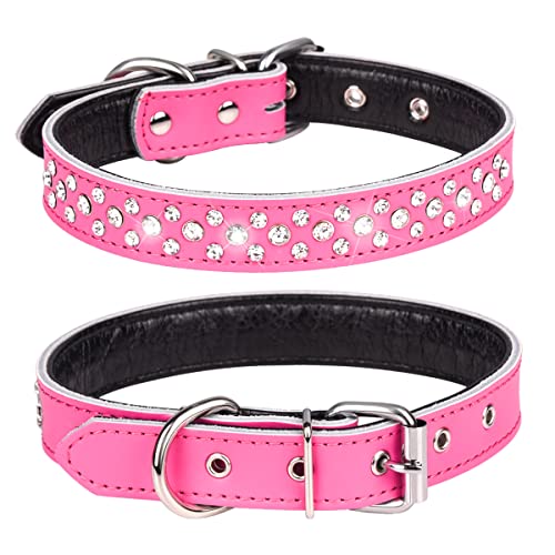 Bbmmayy Hundehalsband mit Strasssteinen, verstellbar, glitzernde Kristallbesetzung, echtes Leder, für kleine und mittelgroße Rassen, Größe L, Halsumfang 36,8–45,7 cm, Hot Pink Bbmmayy Hundehalsband mit Strasssteinen, verstellbar, glitzernde Kristallbesetzung, echtes Leder, für kleine und mittelgroße Rassen, Größe L, Halsumfang 36,8–45,7 cm, Hot Pink von Bbmmayy