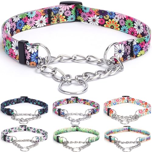Bbmmayy Martingale Halsband, Trainingshundehalsband, Edelstahlkette, Haustierhalsband für kein Ziehen, mit Blumen-Design, für große, mittelgroße und kleine Hunde (M, Feuerwerk) von Bbmmayy