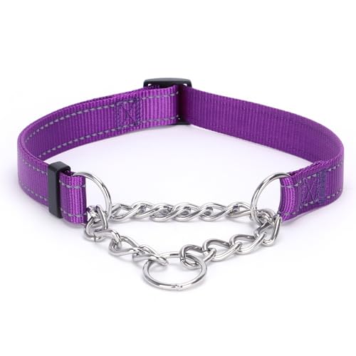 Bbmmayy Martingale Halsband für Hunde, verstellbares reflektierendes Nylon-Hundehalsband mit Edelstahlkette, Training, rutschfest, für kleine, mittelgroße und große Hunde (lila, S) von Bbmmayy
