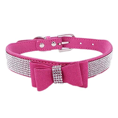 Bbmmayy Niedliches Hundehalsband mit glitzernden Strasssteinen, ausgefallener Kristall-Diamant-Glitzer, hübsches Schmuckstein, weiche Katzenhalsbänder für kleine, Kätzchenterrier (XS, Hot Pink1) von Bbmmayy