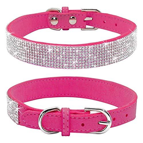Bbmmayy Niedliches Hundehalsband mit glitzernden Strasssteinen, ausgefallener Kristall-Diamant-Glitzer, hübsches Schmuckstein, weiche Katzenhalsbänder für kleine, Kätzchenterrier (XXS, Hot Pink) von Bbmmayy