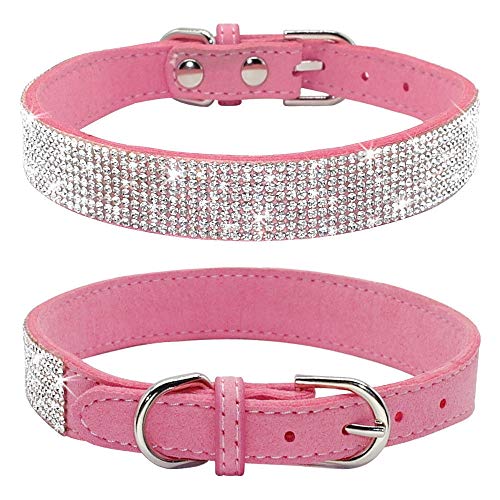 Bbmmayy Niedliches Hundehalsband mit glitzernden Strasssteinen, ausgefallener Kristall-Diamant-Glitzer, hübsches Schmuckstein, weiche Katzenhalsbänder für kleine, Kätzchenterrier (XXS, Rosa) von Bbmmayy