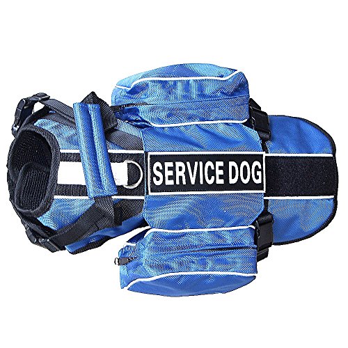 Bbmmayy Service Dog Harness, Saddle Bag Backpack Carrier Outdoor Travel Hiking Camping Harness, Removable Saddle Bags and Patches (Blue, L Girth 66-78.7 cm) von Bbmmayy