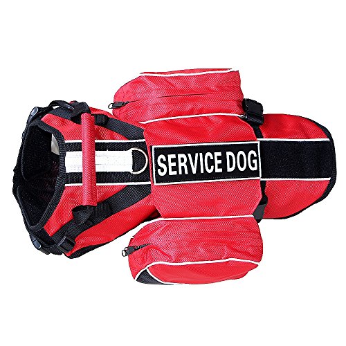 Bbmmayy Service-Hundegeschirr, Satteltasche, Rucksackträger, Outdoor-Reisen, Wandern, Camping, abnehmbare Satteltaschen und Patches (rot, Größe S Umfang 40,6–50,8 cm) von Bbmmayy