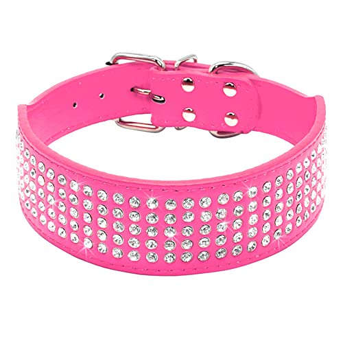 Bbmmayy Strass-Hundehalsband, 5,1 cm breit, volle funkelnde Kristalldiamanten, schillernd, funkelnd, elegant, ausgefallenes PU-Leder, Hundehalsband für mittelgroße und große Hunde (mittelgroß, pink) von Bbmmayy