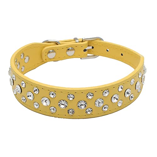 Bbmmayy Strass Hundehalsband, Bling Strass PU Leder Kristall Diamant Haustier Hund Katze Welpen Halsband Schwarz S M L XL (L, Gelb) von Bbmmayy