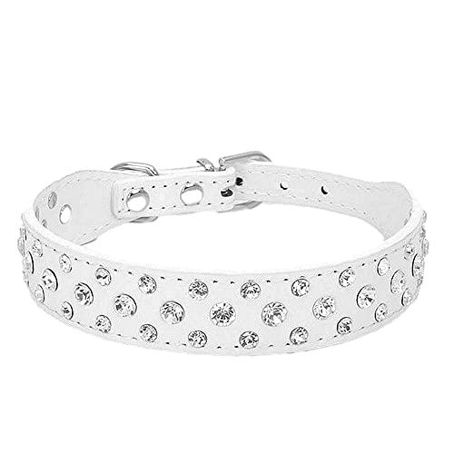 Bbmmayy Strass Hundehalsband, Bling Strass PU Leder Kristall Diamant Haustier Hund Katze Welpen Halsband Schwarz S M L XL (S, Weiß) von Bbmmayy