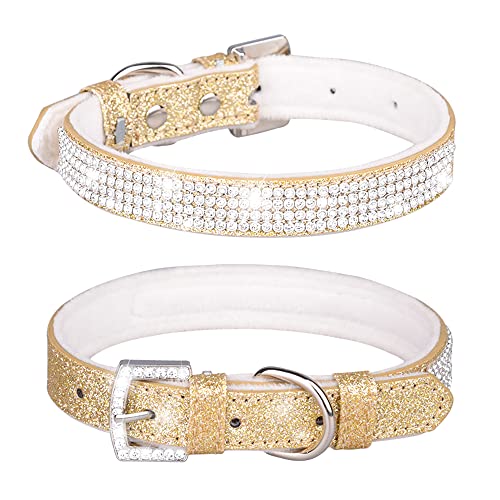 Bbmmayy Strass Hundehalsband, süß schillernd funkelnde Kristall Diamant Strasssteine Leder Hund Katze Halsband kleine Haustiere Welpenhalsband (S, Gold1) von Bbmmayy