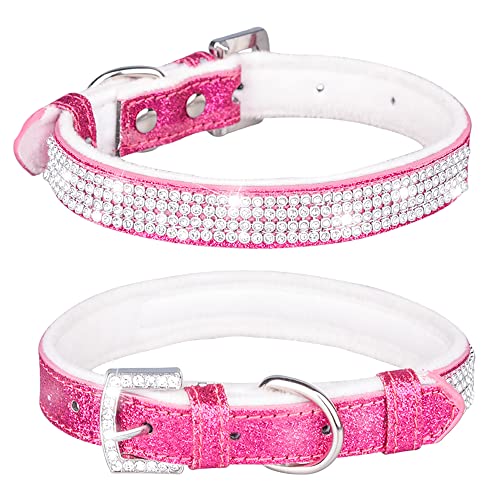 Bbmmayy Strass Hundehalsband, süß schillernd funkelnde Kristall Diamant Strasssteine Leder Hund Katze Halsband kleine Haustiere Welpenhalsband (S, Hot Pink1) von Bbmmayy
