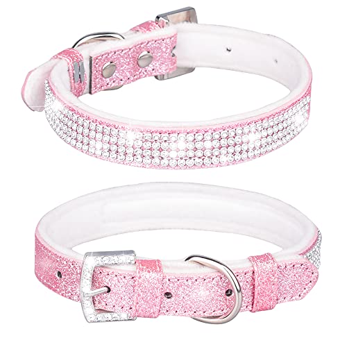 Bbmmayy Strass Hundehalsband, süß schillernd funkelnde Kristall Diamant Strasssteine Leder Hund Katze Halsband kleine Haustiere Welpenhalsband (XS, Pink1) von Bbmmayy