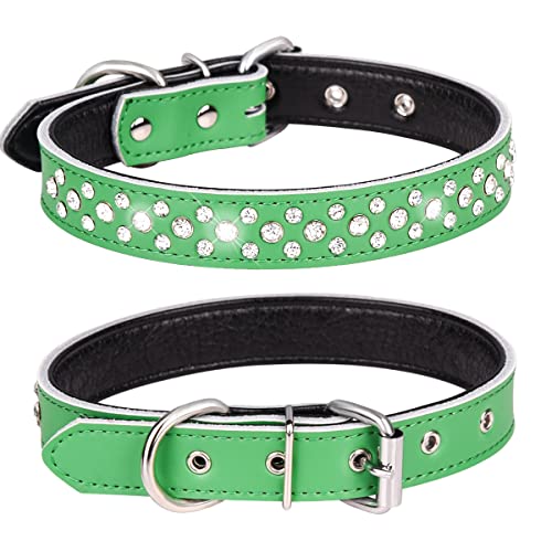 Bbmmayy Strass-Hundehalsband, verstellbar, glitzernd, mit Kristallnieten, echtes Leder, für kleine und mittelgroße Rassen (Größe M für Halsumfang 30,5–38,1 cm, Grün) von Bbmmayy