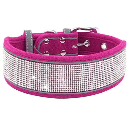 Bbmmayy Strass-Hundehalsband, weich, bequem, stilvoll, Hundehalsband mit hellen reflektierenden Streifen, verstellbar, mittelgroße und große Hunde (M Fit Halsumfang 38.1–48.3 cm, Hot Pink) von Bbmmayy