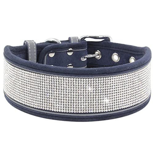 Bbmmayy Strass-Hundehalsband, weich, bequem, stilvoll, Hundehalsband mit hellen reflektierenden Streifen, verstellbar, mittelgroße und große Hunde (S Fit Halsumfang 30.5–38.1 cm, Marineblau) von Bbmmayy