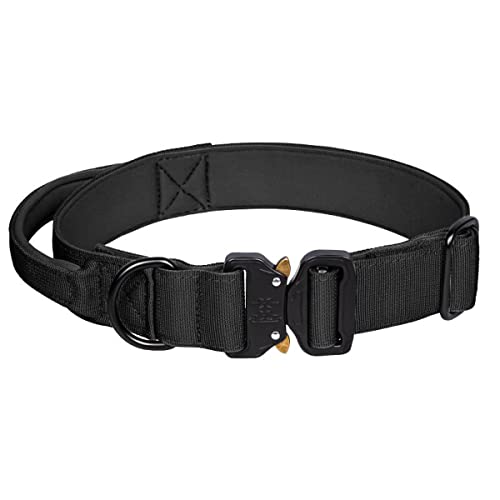 Bbmmayy Taktisches Hundehalsband, Militärisches Hundehalsband für mittelgroße Hunde, verstellbare Nylonhalsbänder mit Griff, dickes Halsband mit Metallschnalle für große Hunde (XL, Schwarz) von Bbmmayy