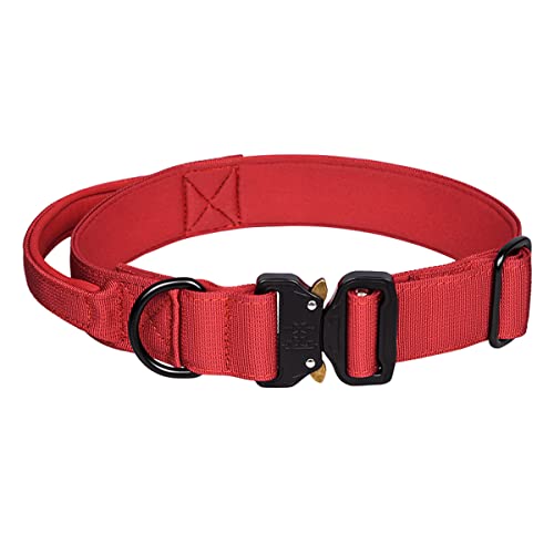Bbmmayy Taktisches Hundehalsband, Militärisches Hundehalsband für mittelgroße Hunde, verstellbares Nylon Halsbänder mit Griff, dickes Halsband mit Metallschnalle für große Hunde (L, Rot) von Bbmmayy