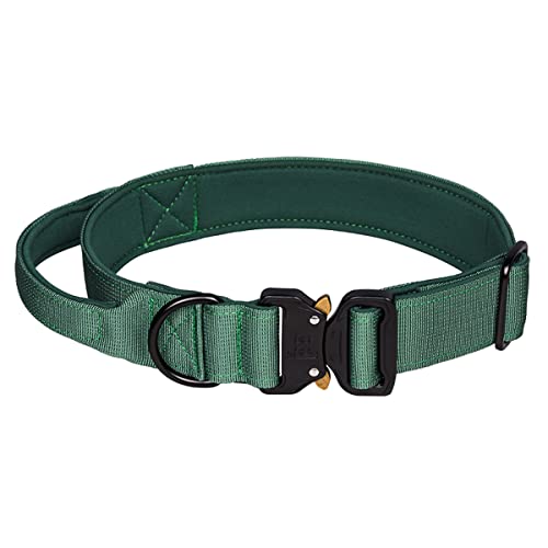 Bbmmayy Taktisches Hundehalsband, Militärisches Hundehalsband für mittelgroße Hunde, verstellbares Nylon Halsbänder mit Griff, dickes Halsband mit Metallschnalle für große Hunde (XL, Grün) von Bbmmayy