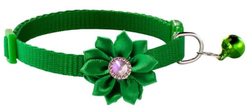 Katzenhalsband mit Glöckchen, Blumendekoration, XS, niedlich, ausgefallenes Welpenhalsband mit Glöckchen, für XXS, XS, kleines Kätzchen, Haustier, Hündinnen, Halsumfang 17,8 - 30,5 cm, Grün, Katzenhalsband mit Glöckchen, Blumendekoration, XS, niedlich, ausgefallenes Welpenhalsband mit Glöckchen, für XXS, XS, kleines Kätzchen, Haustier, Hündinnen, Halsumfang 17,8 - 30,5 cm, Grün, von Bbmmayy