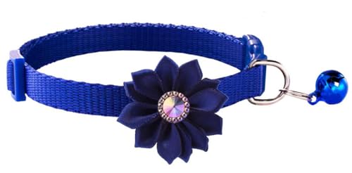 Katzenhalsband mit Glöckchen, Blumendekoration, XS, niedlich, ausgefallenes Welpenhalsband mit Glöckchen, für XXS, XS, kleines Kätzchen, Hündinnen, Halsumfang 17,8 - 30,5 cm, Dunkelblau, Halsumfang Katzenhalsband mit Glöckchen, Blumendekoration, XS, niedlich, ausgefallenes Welpenhalsband mit Glöckchen, für XXS, XS, kleines Kätzchen, Hündinnen, Halsumfang 17,8 - 30,5 cm, Dunkelblau, Halsumfang von Bbmmayy