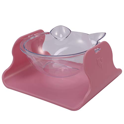 Bcowtte Pet Katzennapf mit verstellbarem Neigungswinkel von 15 Grad Futternapf für Katzen rutschfeste Schüssel transparent rosa von Bcowtte