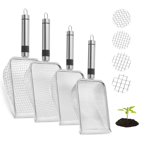 Bcuuozeeing 4 Stück Gartensieb, Gartensieb Erde, Kompostsieb mit Griff Gartensieb,Sandsieb (2/2.8/3.8/5mm Masche), Sieb Edelstahl für Erde, Saatgut, Kompost, Sand und Kies von Bcuuozeeing