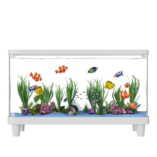 Mini-Tischaquarium-Starter-Set – Komplettes Kunststoff-Aquarium mit LED-Licht und Wasserpumpe for Garnelen, Schnecken und kleine Fische(A) von Bderkz