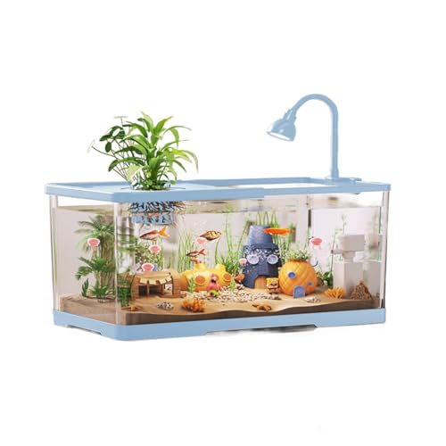 Tank Turtle Tank Starter Kit – Multifunktionaler Lebensraum Mit Bodenentwässerung for Schildkröten, Krabben, Fische, Amphibien Und Reptilien(Blue,38.8x21.2x21.5cm) von Bderkz