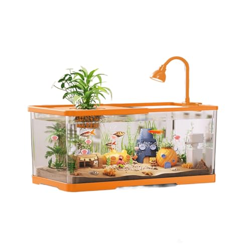 Tank Turtle Tank Starter Kit – Multifunktionaler Lebensraum Mit Bodenentwässerung for Schildkröten, Krabben, Fische, Amphibien Und Reptilien(Orange,30.6x18.4x19.6cm) von Bderkz