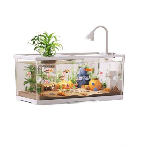 Tank Turtle Tank Starter Kit – Multifunktionaler Lebensraum Mit Bodenentwässerung for Schildkröten, Krabben, Fische, Amphibien Und Reptilien(White,30.6x18.4x19.6cm) von Bderkz