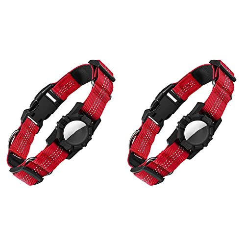 Bdfhjln 2 x Hundehalsband, reflektierend, für Airtags, robust und langlebig, verstellbar, Rot von Bdfhjln
