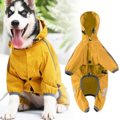 Hunde-Regenmantel, vierbeinig, einteilig, wasserdicht, mit Beinen, Outdoor-Haustier-Regenjacke, Haustierbedarf, Regenbekleidung mit Kapuze für kleine, mittelgroße und große Hunde von Bduttlefish