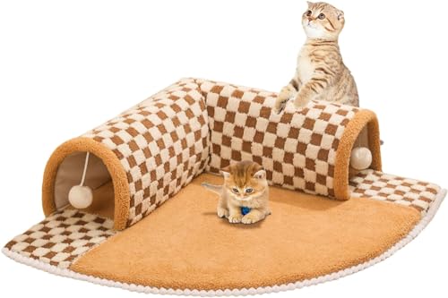 Katzentunnelbett für Hauskatzen, 2-in-1-Katzentunnelbett mit Kissenmatte, interaktives Katzenbett, Katzenaktivität, Spielmatte, flauschiger quadratischer Katzentunnel, für kleine Katzen, Kaninchen, von Bduttlefish