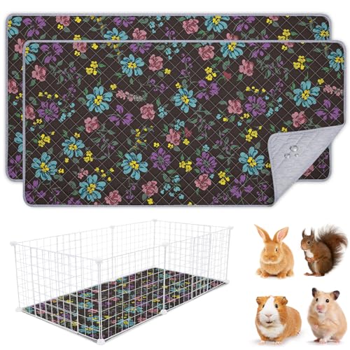 BeBeJoJo 2 Pack Wiederverwendbare Unterlage für Meerschweinchen,Waschbar,Kleintier Matten für Kaninchen,Hamster,Black,120x60CM von BeBeJoJo