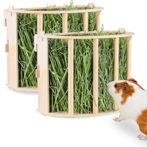 BeBeJoJo Heuraufe aus Holz Heuraufe Kaninchen Heu Futterspender für Käfig Futterstation für Hasen Meerschweinchen Chinchilla von BeBeJoJo