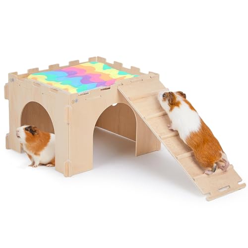 BeBeJoJo Meerschweinchen Versteck Aus Holz,1 Häuser,30x25x20cm,Meerschweinchen Haus Mit Rampe Kaninchenhaus für Kleine Haustiere von BeBeJoJo