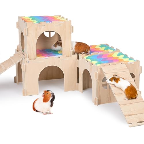 BeBeJoJo Meerschweinchen Versteck Aus Holz,4 Häuser,105x25x20cm,Meerschweinchen Haus Mit Rampe Kaninchenhaus für Kleine Haustiere BeBeJoJo Meerschweinchen Versteck Aus Holz,4 Häuser,105x25x20cm,Meerschweinchen Haus Mit Rampe Kaninchenhaus für Kleine Haustiere von BeBeJoJo