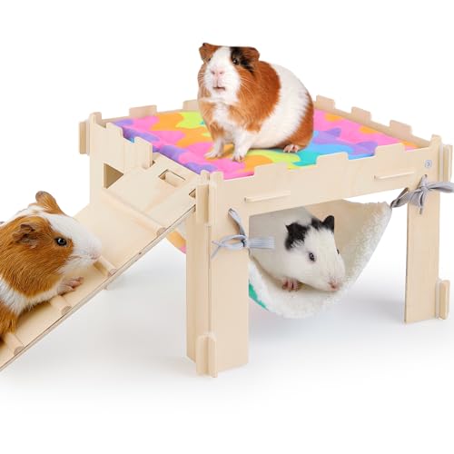 BeBeJoJo Mehrstöckiges Meerschweinchenschloss aus Holz mit Hängematte und Rampe, Hamster Haus für Kleintiere und Käfigzubehör BeBeJoJo Mehrstöckiges Meerschweinchenschloss aus Holz mit Hängematte und Rampe, Hamster Haus für Kleintiere und Käfigzubehör von BeBeJoJo