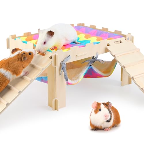 BeBeJoJo Mehrstöckiges Meerschweinchenschloss aus Holz mit Hängematte und Rampe, Hamster Haus für Kleintiere und Käfigzubehör BeBeJoJo Mehrstöckiges Meerschweinchenschloss aus Holz mit Hängematte und Rampe, Hamster Haus für Kleintiere und Käfigzubehör von BeBeJoJo