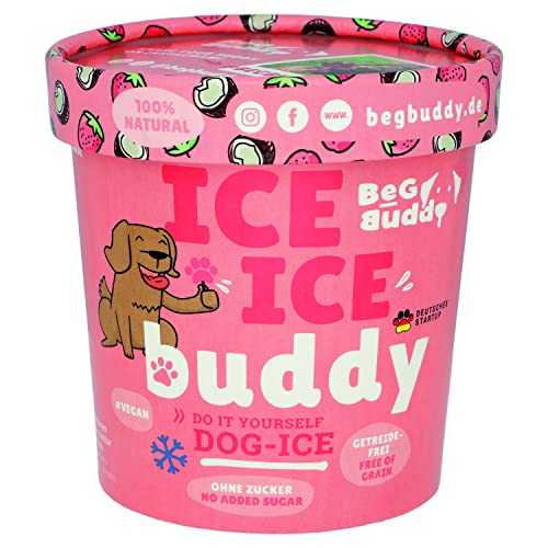 BeG Buddy EIS für Hunde [ohne Zuckerzusatz] als Snack, Hundeeis Selbermachen, Abkühlung Hund, Dog Ice [100% natürlich], Hundeleckerli mit gesunder Erdbeere & Kokos von BeG Buddy