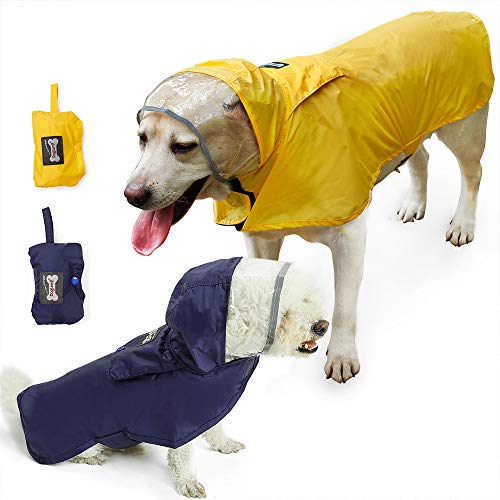 BePetMia Regenjacke für Hunde, Wasserdichter Hundemantel mit Kapuze，Hundemantel Einstellbar für Kleine, Mittelgroße und Große Hunde (L: Neck 44-48cm, Chest 50-62cm, Yellow) von BePetMia