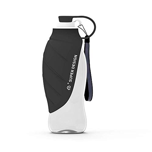 BePetMia Wasserflasche Reise Tragbar Für Hund, Deckel Als Trinknapf Verwendbar, Hund Trinkflasche In Silikon Für Outdoor 580ml (Grau) von BePetMia