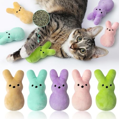 BeYumi 5Pcs Ostern Hasen Catnip Spielzeug Geschenk für Katze Hauskatzen Kauen Beissen Kicken Plush bunter Kaninchen Peeps Katzenminze Haustier Spielzeug Katzenliebhaber Geschenke süße interaktive BeYumi 5Pcs Ostern Hasen Catnip Spielzeug Geschenk für Katze Hauskatzen Kauen Beissen Kicken Plush bunter Kaninchen Peeps Katzenminze Haustier Spielzeug Katzenliebhaber Geschenke süße interaktive von BeYumi