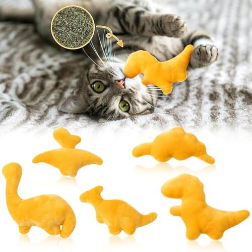BeYumi Dino Nugget Katzenminz Spielzeug - 5Pcs Dino-Nugget-Katzenspielzeug Dinosaurier-Hühnchen-Katzenminz Interaktive Geschenkidee für Hauskatzen Plush-Goldenes Katzen-Zubehör Kauspielzeug-Set BeYumi Dino Nugget Katzenminz Spielzeug - 5Pcs Dino-Nugget-Katzenspielzeug Dinosaurier-Hühnchen-Katzenminz Interaktive Geschenkidee für Hauskatzen Plush-Goldenes Katzen-Zubehör Kauspielzeug-Set von BeYumi