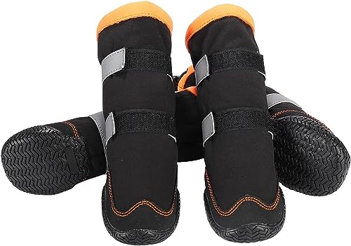 Warme Hundeschuhe, Fleece gefütterte mit Kordelzug Hundeschneestiefel rutschfeste robuste Sohle – reflektierende Hundeschuhe für kleine, mittelgroße und große Hunde (#4) von Beacon Pet