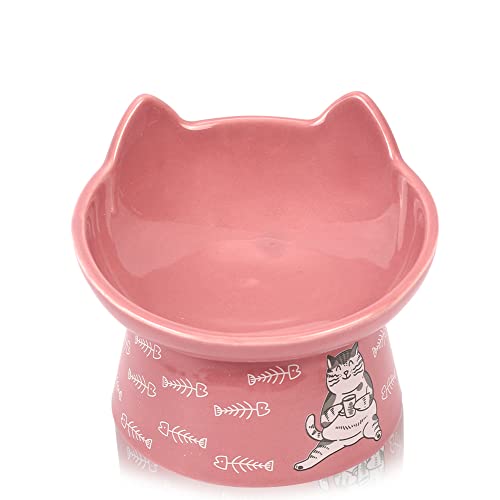 BEANS ROYALE Katzen-Wasser-/Futternapf Keramik Erhöhter Boden zum Schutz des Halses Spülmaschinen- und mikrowellengeeignet (Pink - geneigtes Katzenohr) von Beans Royale