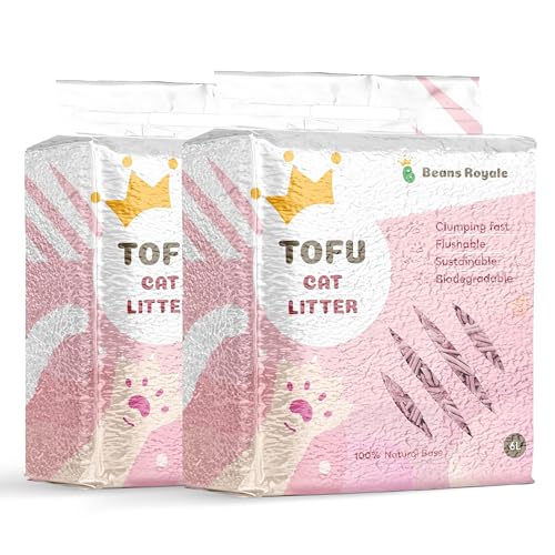 Beans Royale Tofu Katzenstreu, klumpendes Kätzchenstreu, spülbar, Erbsfaser, staubfrei, geruchskontrollierend, geringe Spurung (Peach 2 Packs) von Beans Royale
