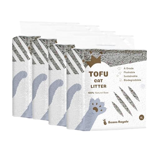 Beans Royale Tofu-Katzenstreu, klumpendes Katzenstreu, spülbar, Erbsenfaser, staubfrei, Geruchskontrolle, geringe Verfolgung, leichtes Kohlenstoff, 4 Packungen von Beans Royale