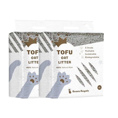 Beans Royale Tofu-Katzenstreu, klumpendes Katzenstreu, spülbar, Erbsenfaser, staubfrei, Geruchskontrolle, geringe Verfolgung, leichtes Kohlenstoff, 4 Stück (6 L x 4 Stück) von Beans Royale