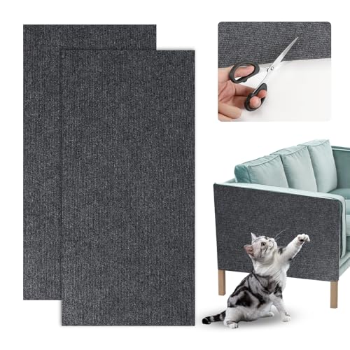 Bearrerp 200 cm x 40 cm 2 Stück Selbstklebend Kratzteppich Katze Wand, DIY Trimmbarer Teppich Matte,Kratzmatte Katze, AntiKratz Tape für Möbel Couch Sofa Wand Tür Schutz (Dunkelgrau) von Bearrerp